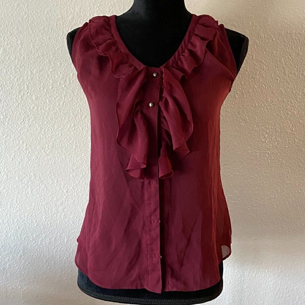 Banana Republic Petite Burgundy Ruffle Sleeveless Chiffon Blouse – PXS new - Picture 3 of 5
